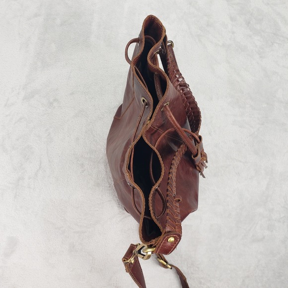 Sorpresa Leather Bucket Bag Drawstring Tassel Shoulder Bag Tote Brown Fringe - Picture 11 of 16